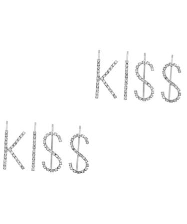 FRCOLOR 2 Sets Kiss Hairpin Silver Barrettes Billed Hair Clips Rhinestone Hair Accessories Crystal Letter Barrettes Rhinestone Barrettes for Women Tiara Rhinestones Wedding Child Decorate