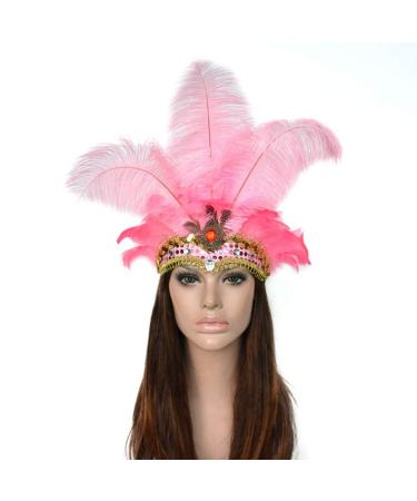 Minkissy Carnival Feather Headpiece Vintage Feather Headband Showgirl Headband Carnival Headband Fascinator Headdress for Masquerade Costume Party Pink