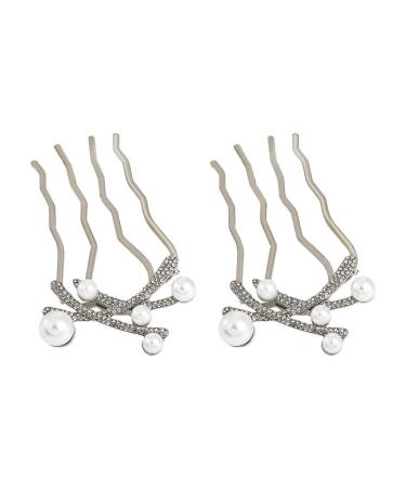 Nilioyul 2piece Fashionable Hair Accessories For Female Delicate Pearl Hair Comb EASY TO Alloy Wedding Hair FASHION Silver
