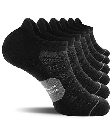 CS CELERSPORT 6 Pack Running Ankle Socks for Men and Women with Cushion, Low Cut Athletic Tab Sport Socks Black + Grey Large