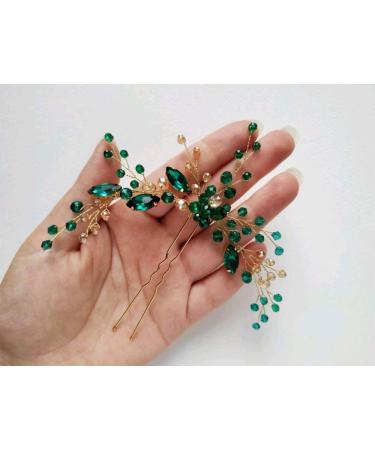 Emerald Gold Hairpin for Brides | Elegant Hair Accessories Wedding Hair Clips & Headdresses - Buy Online on GoSupps.com