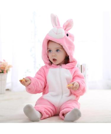 COOKY.D Baby Hooded Rompers: Winter Flannel Jumpsuit Pajamas for Infants 12-18 Months - Rabbit Design - Buy Online on GoSupps.com