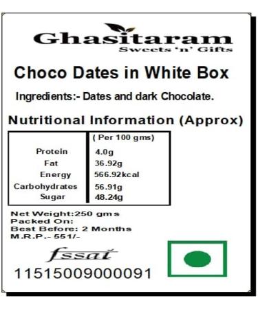 Ghasitaram Gifts Diwali Gifts Sweets- Choco Dates in White Box - Buy Online on GoSupps.com
