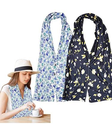 VOPHIA 2 Pack Women Bib Dining Scarf Washable Microsuede Food Clothing Protectors Floral Dining Mouth Towel Scarf Aqua Blue