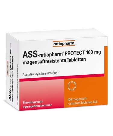 Ratiopharm ASS Protect 100 mg of gastric -resistant tablets: gastric -friendly blood thinner against the clumping of blood plates - for prophylaxis of a new infarction 100 pieces 100 pieces (1 Pack)