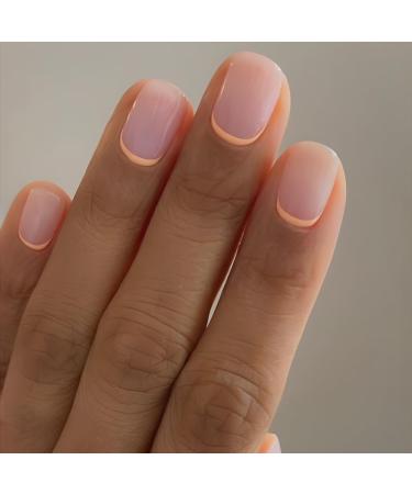 French Tip Press on Nails - Short Round Press On Nails with Nail Tips Minimalist yellow edged French fake nails Design Glossy Naked Pink press on nails Acrylic False Nails Cute Artificial Nails