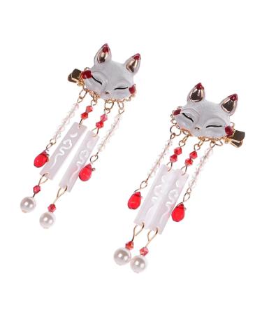 WATIIFUFU 1 Pair Fox Tassel Clip Chinese Tassel Hair Clips Tassel Animal Hair Clip Dangle Tassel Hair Clip Tassel Barrette Chinese Tassel Hairpin Tassel Hairpin Tassel Drop Barrette