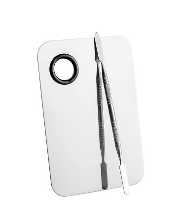 Makeup Palette and Spatula Set 6''x4'' Stainless Steel Make-up Palette Cosmetic Artist Blending Palette Nail-art Color Mixing Palette for Mixing Foundation (Silver)