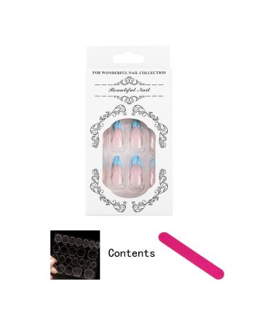 Sethexy Swirl Artificial Tonsiling Brief French Acrylic Nails - 24 Shiny Blue Stick-On Nails for Women & Girls - Buy Online on GoSupps.com