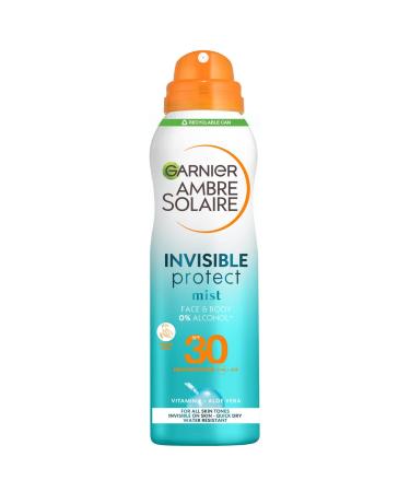 Garnier Ambre Solaire Invisible Protect Mist Transparent Sun Cream Spray SPF30 Quick Dry High Sun Protection Factor 30 Water Resistant & Non Sticky Sunscreen Aloe Vera UVA & UVB Protection 200ml 200 ml (Pack of 1) Sun Protection Factor 30