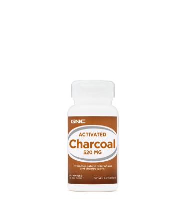 GNC Activated Charcoal 520mg, 60 Capsules, Supports Relief of Gas and Absorbs Toxins
