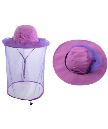 ZffXH Head Net Safari Hat for Men Women Gardening Hiking Fishing Sun Cap with Mosquito Netting Mesh Purple