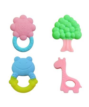 4-pack baby-silicone bite toy set BPA-free chewelry supporter sensory foster tools soft molar bite ring for 0-6 months 6-12 months infants and toddlers