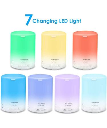 URPOWER 2nd Gen 300ml Aroma Essential Oil Diffuser - Ultrasonic Air Humidifier with Auto Shut Off - 7 Color Lights - 4 Timer Settings - White - Buy Online on GoSupps.com