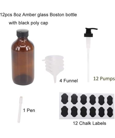 BPFY 12 Pack 8 oz Amber Glass Bottles with Pumps for Essential Oils Cleaning Products Lotions Aromatherapy Oil Pump Bottles Refillable Containers With Cap 12 Chalk Labels 1 Pen - Buy Online on GoSupps.com