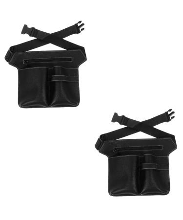 Minkissy 2st Belt bag made of leather hairdresser hip bag hairdressing pocket running hip strap Tool bags for salons stylist tool bag leather tool scissors mini storage pocket 25x19cmx2pcs blackx2st