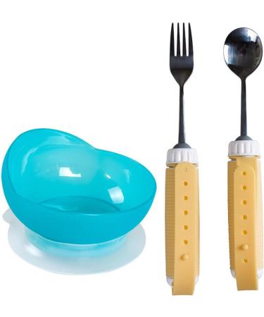 Anti-Shake Tableware Set for The Elderly - Anti-Spill Bowl with Suction Cup Base/Stainless Steel Curved Tableware for Assisted Feeding Suitable for The Elderly/Parkinson/Arthritis