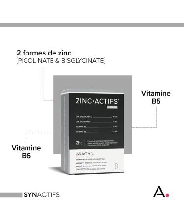 ARAGAN - Synactives - Zincactives - Immunity and Skin Supplement - Zinc Vitamins B5 and B6 - 60 capsules - 1 month taken - Made in France - Buy Online on GoSupps.com