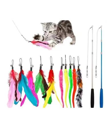 JIARON Cat Toys Feather Toy, 2PCS Retractable Cat Wand Toys and 10PCS Replacement Teaser with Bell Refills, Interactive Catcher Teaser and Funny Exercise for Kitten or Cats. - Buy Online on GoSupps.com