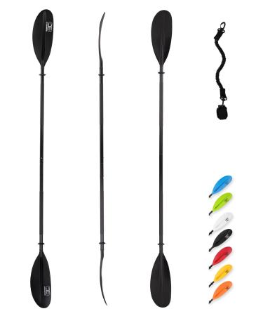 OCEANBROAD Kayak Paddle 218cm/86in - 230cm/90.5in - 241cm/95in Alloy Shaft Kayaking Boating Oar with Paddle Leash 1 Paddle Black 90.5''