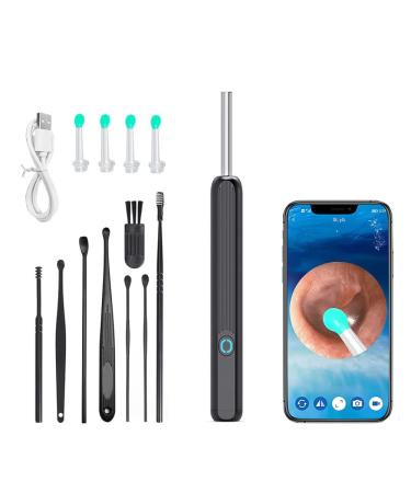 Ear Wax Remover - Ear Wax Removal Tool with Endoscope Camera WiFi Ear Cleaner with 12pcs Ear Spoon Kit for Daily Ear Pick Ear Cleaning Kit for iOS & Android (Black)