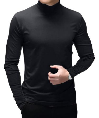 Men's Black Mock Turtleneck Long Sleeve Sweater - Slim Fit Basic Undershirt (Medium) - Buy Online on GoSupps.com