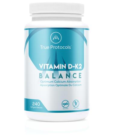 TRUE PROTOCOLS - Vitamin D-K2 Balance - Vitamin D3 (1000 IU) + Vitamin K2 MK7 (120 mcg) + Vitamin A (500 IU) - 240 Bioavailable Softgels For Strong Bones & Improved Muscle Function - 100% Non-GMO D3 K2 A Supplement 240 count (Pack of 1) 240.0