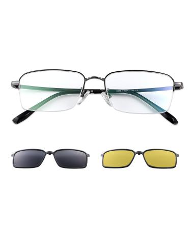 Devirld progressive multifocal reading glasses men women anti blue light UV400 with 2 magnets of polarized sunglasses clip 2 in 1 black 1.0 x
