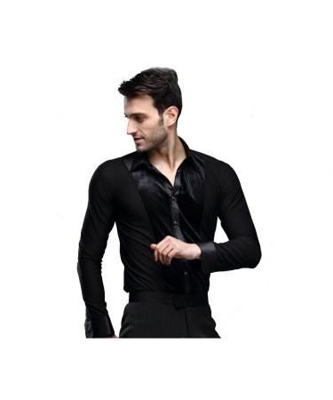 YILINFEIER Men Long Sleeves Black Velvet Latin Ballroom Dance Shirts Suit Chacha Rumba Samba Small Lapel