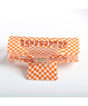 Checkered Hair Claw Clip - Vintage Cellulose Acetate Banana Clamp (Orange) - Non-Slip Hair Accessory for Women and Girls - Buy Online on GoSupps.com