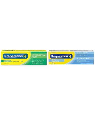 Preparation H Multi-Symptom Hemorrhoid Treatment Cream with Bio-Dyne 25g Tube & Cooling Hemorrhoid Relief PE Gel with Phenylephrine and Witch Hazel 25g Tube Medication+ 25 g (Pack of 1)