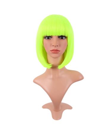 MapofBeauty 12 inch/30cm Natural Female Short Straight Hair BOB Wig (Neon Yellow)