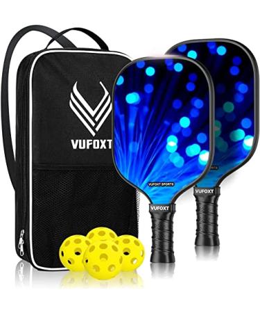 VUFOXT Pickleball Paddles Set of 2 , 99.99%Carbon Fiber,Graphite Honeycomb Core Graphite Face Cushion Comfort Grip 4.8In Grip, Lightweight Racquets with 4 Pickle Balls 1 Table Tennis Bag(Starry Blue)