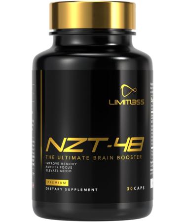 NZT-48 Premium Brain Booster - Nootropic - Brain Supplement for Memory + Focus + Natural Energy - Caffeinated, Phosphatidylserine, Vitamins B6 B12-30ct Capsules - Buy Online on GoSupps.com
