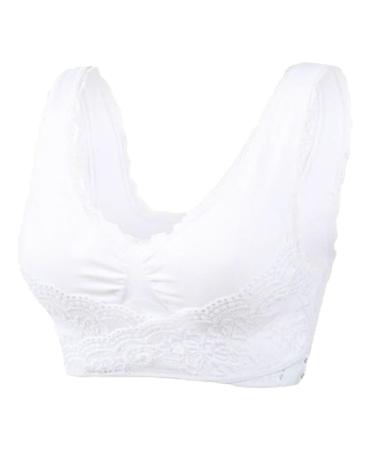 A Women's Front Buckle Bras Lace Edge Without Steel Ring Seamless Gathering Adjustment Yoga Sleep Big Bras Strapless White XL
