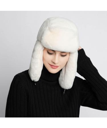 Winter Russian Fur Bomber Hat - Unisex Ushanka Trooper Trapper - White - Buy Online on GoSupps.com