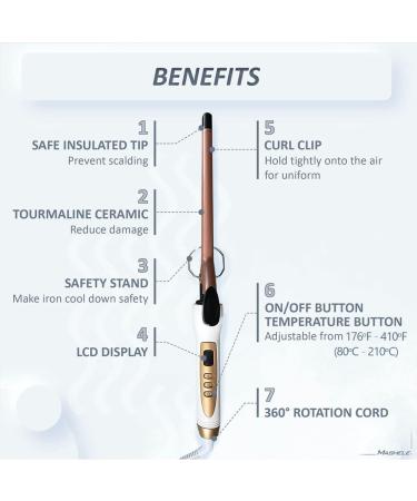 9mm Gold Small Wand Hair Curler - Adjustable Tourmaline Ceramic Curling Iron for Short & Long Hair - 3/8 Inches Slim Tongs - Buy Online on GoSupps.com