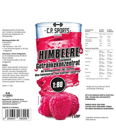 C.P. Sports Sugar-Free Beverage Syrup - Raspberry Flavor for Mineral Drinks | 1L Concentrate with Pump Dispenser | Vitamin-Rich Sports Drink Mix - Buy Online on GoSupps.com