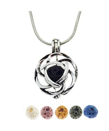 Julie Wang Lava Stone Celtic Knot Minimalist Essential Oil Diffuser Necklace Antique Silver Aromatherapy Necklace Jewelry
