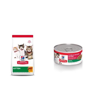 Hill's Science Diet Kitten Dry Cat Food Chicken Recipe 7 lb Bag & Kitten Canned Cat Food Liver & Chicken Entr e 5.5 oz 24 Pack wet cat food Dry Cat Food + Cat Food 6600 3.17 kg (Pack of 1)