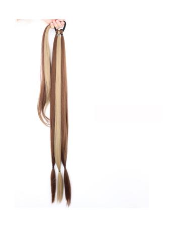 Ponytail Extensions Elastic Band for Women Synthetic Long Braided Ponytail Hair Extensions 85CM Natural Blonde Braid Pony Tail with Hair for Women(Color:12H24) 85CM 12H24