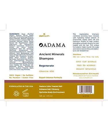 Adama Regenerate Shampoo - Zion Health 16 fl oz Liquid | Nourishing Eco-Friendly Worldwide Shipping - Buy Online on GoSupps.com