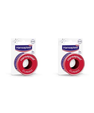 Hansaplast fixing plaster classic (5 m x 2.5 cm) tape tape for easy and safe fixation of wound bandages staple paving roll with strong adhesive.(Pack with 2) 1 piece (2 pack)