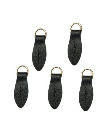 Yurosiay 5 pieces leather zip pendant real -leather rice lock zipper pull replacement zipper extension heads lerder zipper slider for bags black black 5 pieces