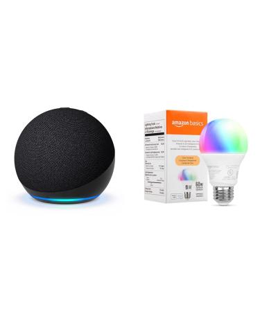Echo Dot (5th Gen) Charcoal | with Amazon Basics Smart Color Bulb