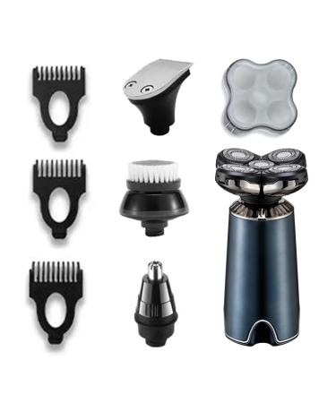Detachable Head Shaver 5 in 1 Electric Shaver IPX6 Waterproof wet/dry rechargeable 5D floating head Rotating shaver Beauty kit (Dark blue suit)