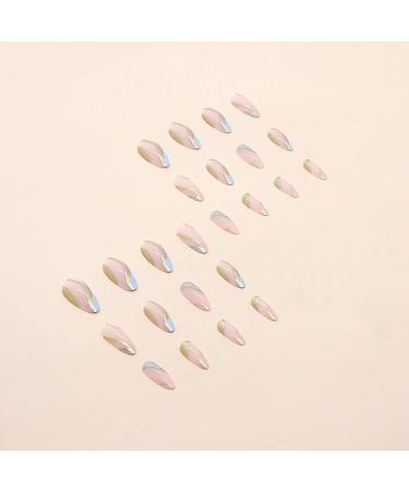 24Pcs Medium Length Almond Shape Blue Glitter Press on Nails - Reusable Full Cover False Acrylic Nails for Women and Girls - Buy Online on GoSupps.com