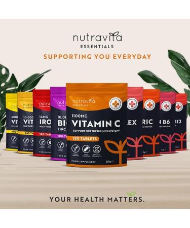 Vitamin C Tablets 1100mg 180 Premium Vegan and Vegetarian Tablets 3 Month Supply - High Strength Ascorbic Acid - Vitamin C for The Immune System - Letterbox Friendly - Made in The UK by Nutravita - Buy Online on GoSupps.com