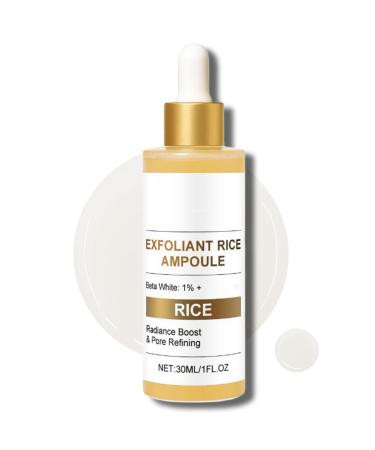 Exfoliating Rice Ampoule Rice Serum for Gentle Face Peel Dead Skin Remover Pore Minimizing & Deep Hydration Exfoliant with Hyaluronic Acid for Glowing Skin All Skin Types (White Rice 30ml) White Rice 1 Fl Oz (Pack of 1)