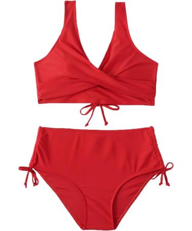 Women Back Plus Size Bikini Sets Crossover Padded Two-Piece Bathing Suits Swimsuit Beach Swimwear High Leg G String Swimming Costume 6650-mgkdg-b-red XL - Buy Online on GoSupps.com